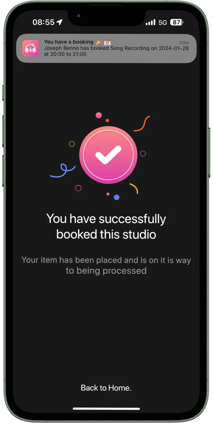 confirmation of your studio booking